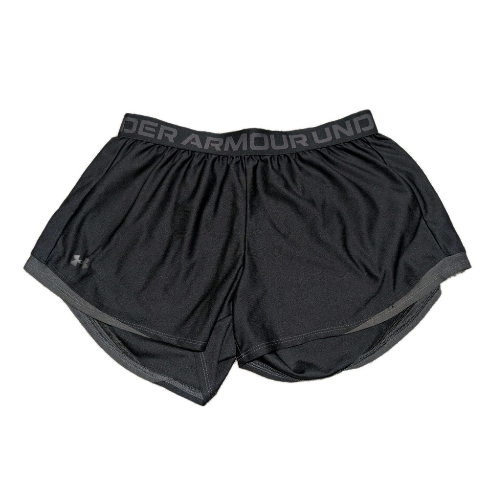 Under Armour Womens L Loose Shorts 3" Running Gym Activewear Black Elastic Waist